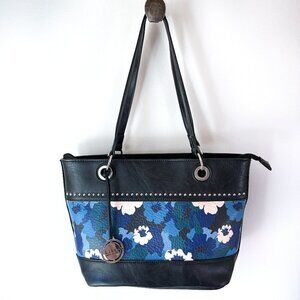 Floral Black and Blue Tote Bag